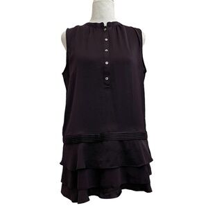 Banana Republic Plum Purple Tiered Ruffle Button Front Sleeveless Tunic Blouse